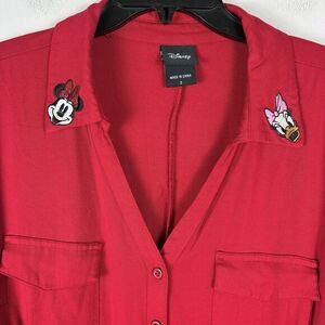Vintage Disney Store Button Down Blouse Red 2X Embroidered Y2K Minnie Daisy
